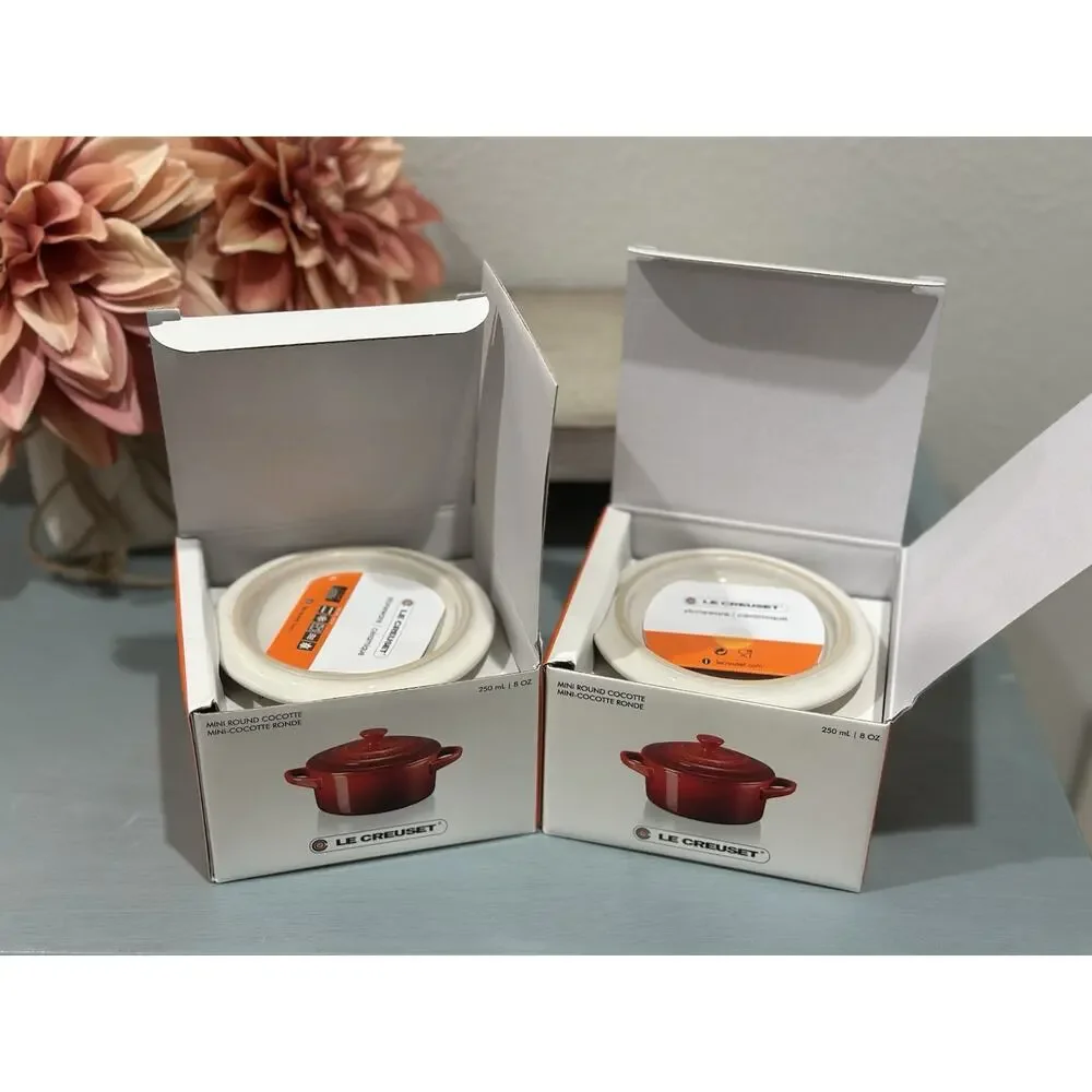 2 Le Creuset Stoneware Mini Cocotte W/Lid 10cm / 8oz ~ DUNE NIB